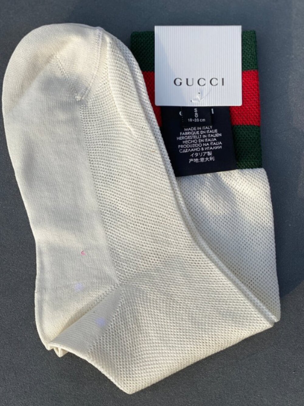 Gucci Mesh Cotton Socks with Web in White with Green and Red Stripe - Picture 2 of 3